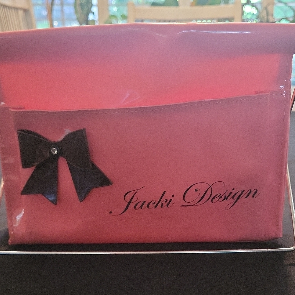 Jacki Design Pink Storage Bin with Black Bow